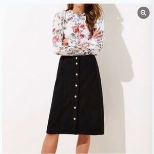 Loft Black Faux Suede Gold-tone Button A Line Skirt-Size 6